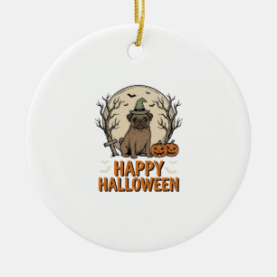 Oude Halloween Pug Hond Heksenhoed Shirt Ontwerp_1 Keramisch Ornament