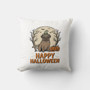Oude Halloween Pug Hond Heksenhoed Shirt Ontwerp_1 Kussen
