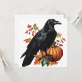 Oude Halloween Raaf & Pompoen Herfstbladeren Kaart (Voorkant / Achterkant in situ)