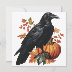 Oude Halloween Raaf & Pompoen Herfstbladeren Kaart