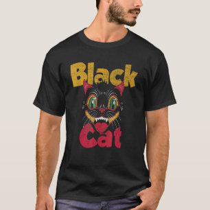 Oude Halloween Retro Zwarte Kat Retro Vuurwerk  T-shirt