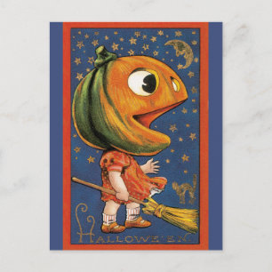Oude Halloween, Reuzenpompoen hoofd kostuum Briefkaart