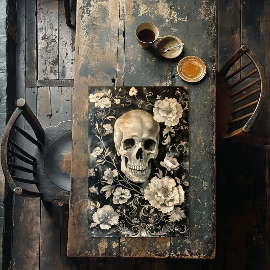 Oude Halloween Roos Gotische Skelet Decoupage  Tissuepapier