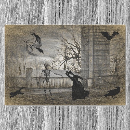 Oude Halloween-scène decoupage  Ephemera Tissuepapier