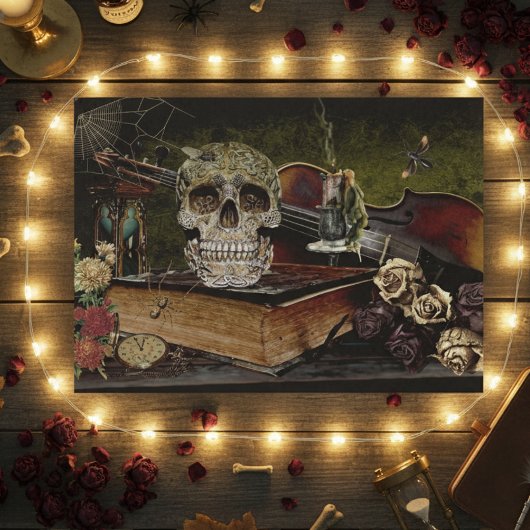 Oude Halloween-scène Decoupage Schedel Ephemera Tissuepapier