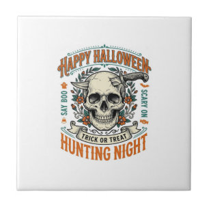 Oude Halloween Schedel Trick or Treat T-shirt ontw Tegeltje