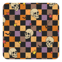 Oude Halloween-schedels en ruitjespatroon van vlee