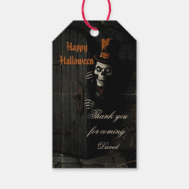 Oude Halloween-skelet Cadeaulabel
