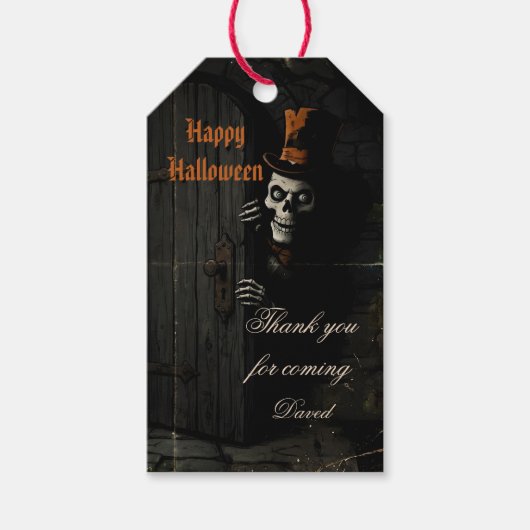 Oude Halloween-skelet Cadeaulabel (Voorkant)