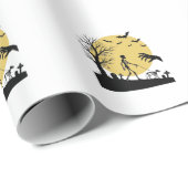 Oude Halloween Skelet Hond Maan Vector Design_ Cadeaupapier (Rol Hoek)