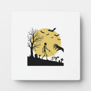 Oude Halloween Skelet Hond Maan Vector Design_ Fotoplaat