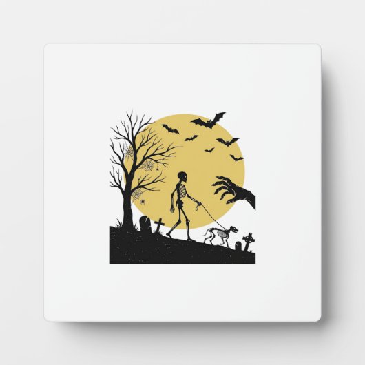 Oude Halloween Skelet Hond Maan Vector Design_ Fotoplaat (Voorkant)