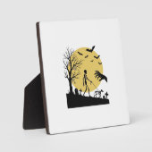 Oude Halloween Skelet Hond Maan Vector Design_ Fotoplaat (Voorkant)