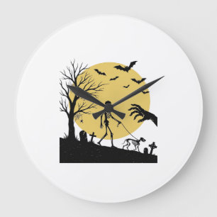 Oude Halloween Skelet Hond Maan Vector Design_ Grote Klok