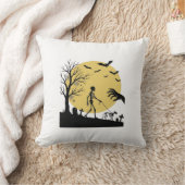 Oude Halloween Skelet Hond Maan Vector Design_ Kussen (Deken)