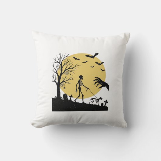 Oude Halloween Skelet Hond Maan Vector Design_ Kussen (Voorkant)