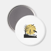Oude Halloween Skelet Hond Maan Vector Design_ Magneet (Voorkant / Achterkant)