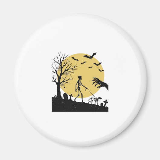 Oude Halloween Skelet Hond Maan Vector Design_ Magneet (Voorkant)