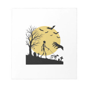 Oude Halloween Skelet Hond Maan Vector Design_ Notitieblok