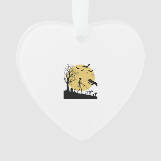 Oude Halloween Skelet Hond Maan Vector Design_ Ornament (voorkant)