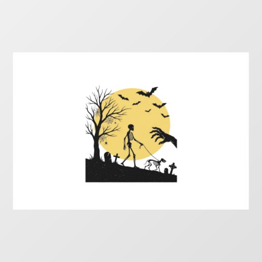 Oude Halloween Skelet Hond Maan Vector Design_ Raamsticker (Vel)