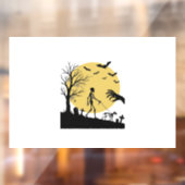 Oude Halloween Skelet Hond Maan Vector Design_ Raamsticker (Vel 2)