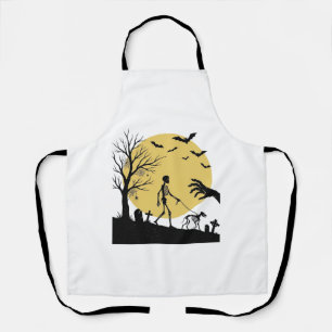 Oude Halloween Skelet Hond Maan Vector Design_ Schort