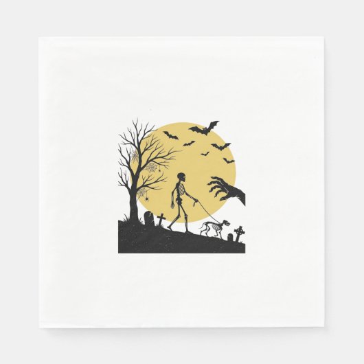 Oude Halloween Skelet Hond Maan Vector Design_ Servet (Voorkant)