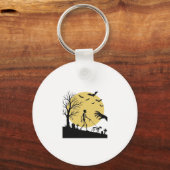 Oude Halloween Skelet Hond Maan Vector Design_ Sleutelhanger (Voorkant)