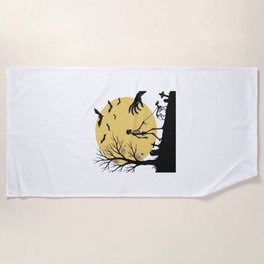 Oude Halloween Skelet Hond Maan Vector Design_ Strandlaken (Voorkant)