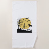 Oude Halloween Skelet Hond Maan Vector Design_ Strandlaken (Voorkant)