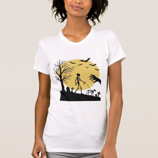 Oude Halloween Skelet Hond Maan Vector Design_ T-shirt (Voorkant)