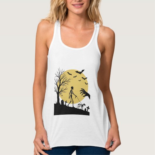 Oude Halloween Skelet Hond Maan Vector Design_ Tanktop (Voorkant)