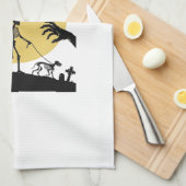 Oude Halloween Skelet Hond Maan Vector Design_ Theedoek (Quarter Fold)