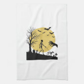 Oude Halloween Skelet Hond Maan Vector Design_ Theedoek (Verticaal)