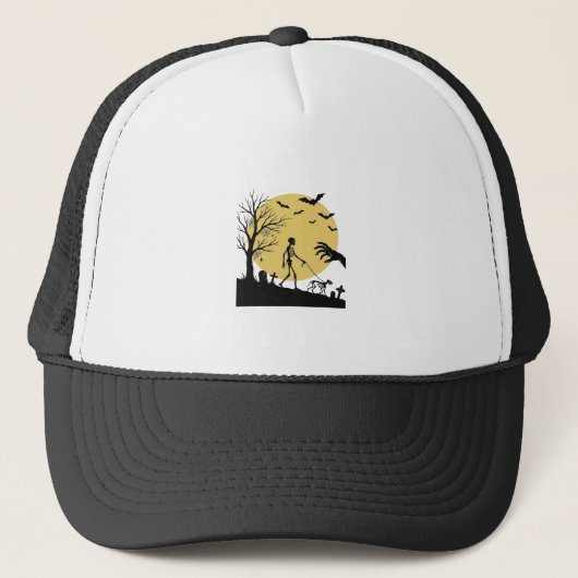 Oude Halloween Skelet Hond Maan Vector Design_ Trucker Pet (Voorkant)