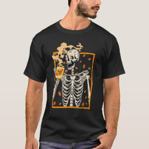 Oude Halloween Skelet Pompoen Kruiden Latte Syr T-shirt