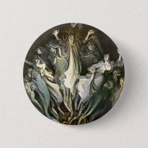 Oude Halloween, Skelet Violist en Geesten Ronde Button 5,7 Cm