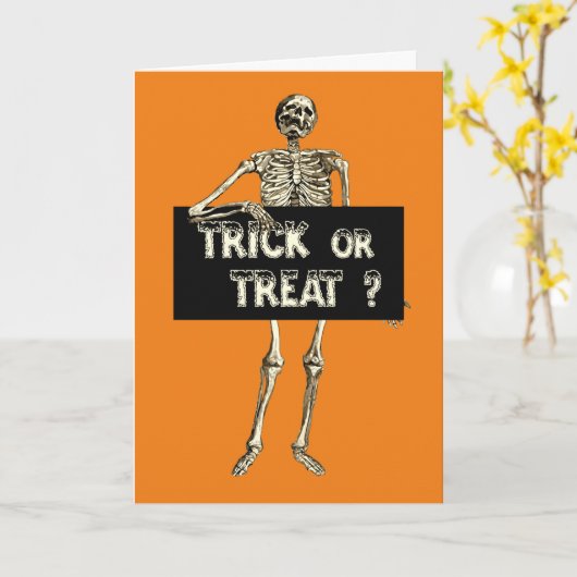 Oude Halloween snoep of leven skeleton Kaart (Gele Bloem)