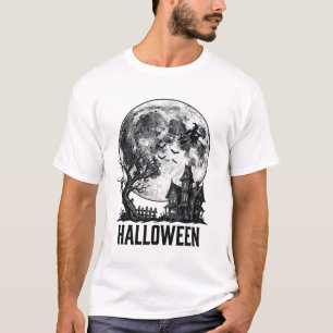 Oude Halloween Spoken Huis Maan Shirt Ontwerp_