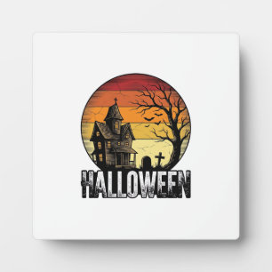 Oude Halloween Spoken Huis Zonsondergang Vector Ku Fotoplaat