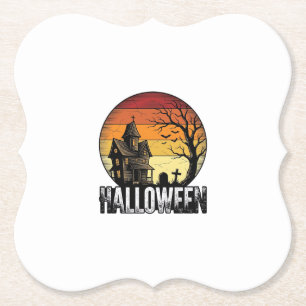 Oude Halloween Spoken Huis Zonsondergang Vector Ku Kartonnen Onderzetters