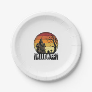 Oude Halloween Spoken Huis Zonsondergang Vector Ku Papieren Bordje