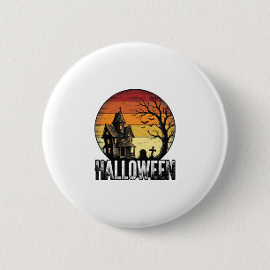 Oude Halloween Spoken Huis Zonsondergang Vector Ku Ronde Button 5,7 Cm