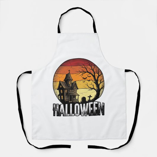 Oude Halloween Spoken Huis Zonsondergang Vector Ku Schort (Voorkant)