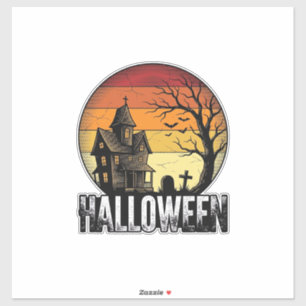 Oude Halloween Spoken Huis Zonsondergang Vector Ku Sticker