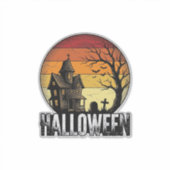 Oude Halloween Spoken Huis Zonsondergang Vector Ku Sticker (Voorkant)