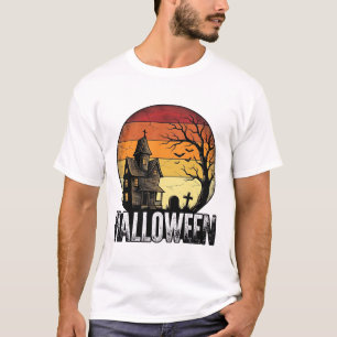 Oude Halloween Spoken Huis Zonsondergang Vector Ku T-shirt