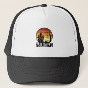 Oude Halloween Spoken Huis Zonsondergang Vector Ku Trucker Pet