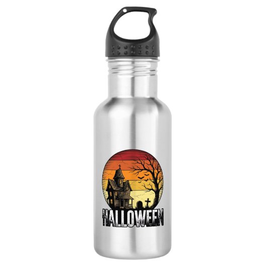 Oude Halloween Spoken Huis Zonsondergang Vector Ku Waterfles (Voorkant)